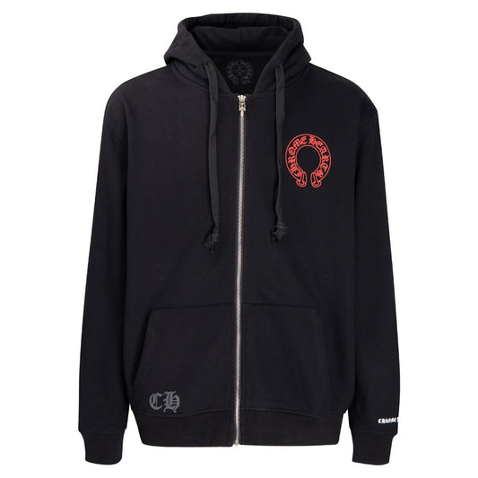 Chrome Hearts Red Horseshoe Logo Zip Up Hoodie 5005