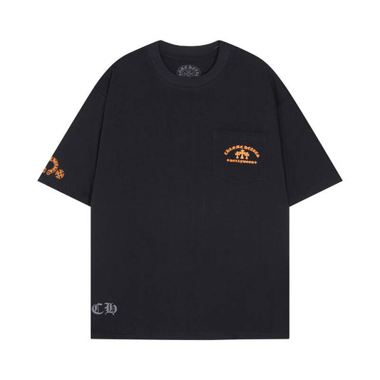 Chrome Hearts Orange Three-Cross Slogan Short Sleeve Tshirt 6129