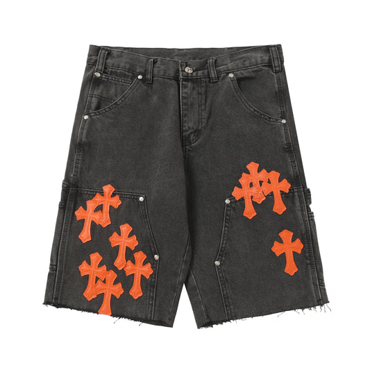 Chrome Hearts Vintage Cross Patchwork Washed Carpenter Denim Shorts 9903