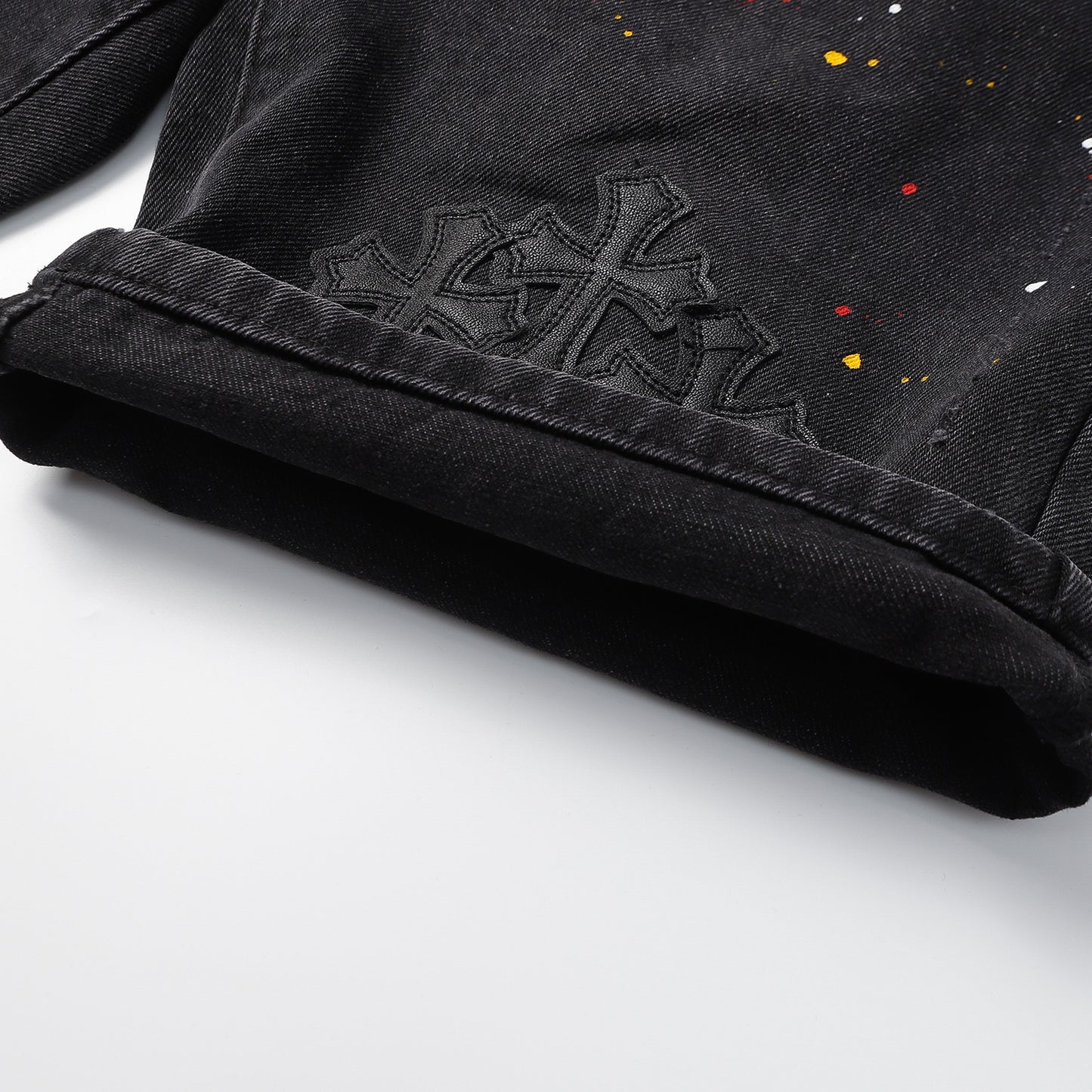 Chrome Hearts Cross Patch Embroidered & Hand-Painted Denim Shorts 9927