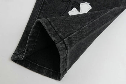 Chrome Hearts Black & White Cross Patch Flame Knee Jeans