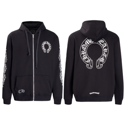 Chrome Hearts Horseshoe Floral Sleeve Zip Up Hoodie 5001
