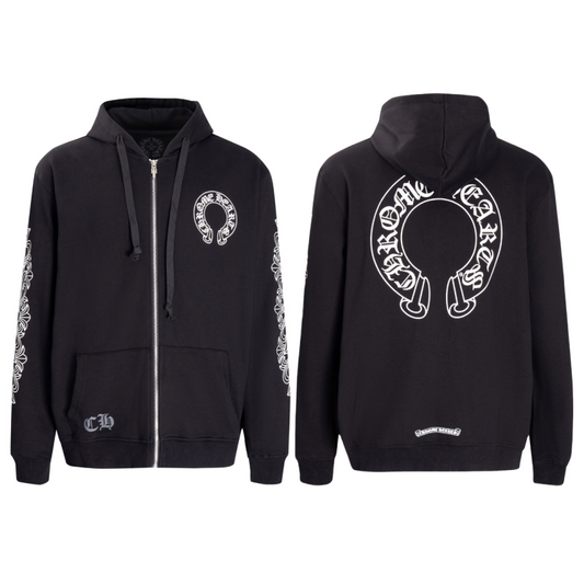 Chrome Hearts Horseshoe Floral Sleeve Zip Up Hoodie 5001