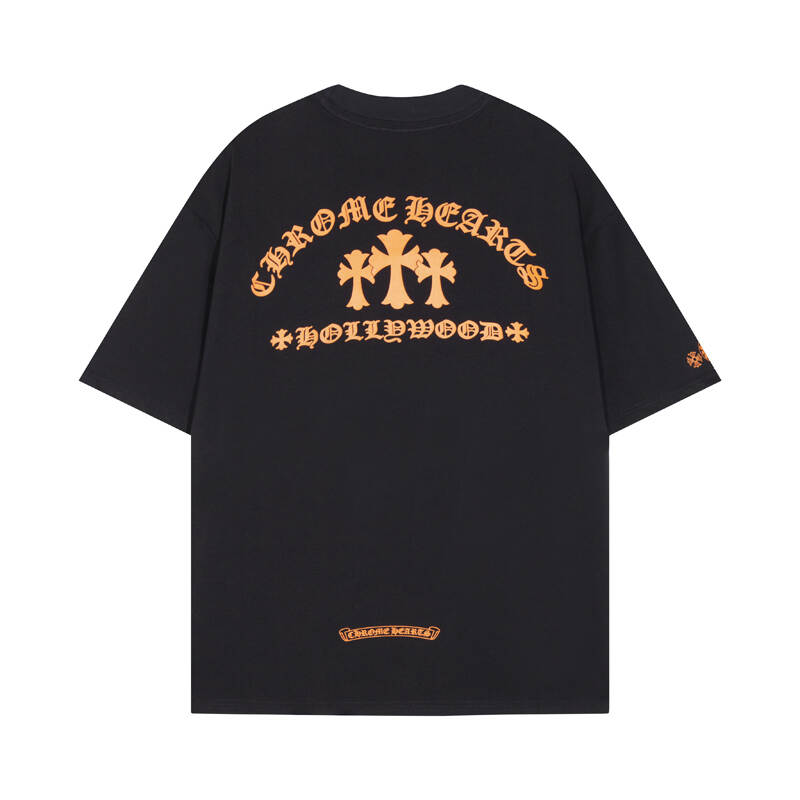 Chrome Hearts Orange Three-Cross Slogan Short Sleeve Tshirt 6129