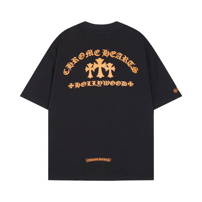 Chrome Hearts Orange Three-Cross Slogan Short Sleeve Tshirt 6129