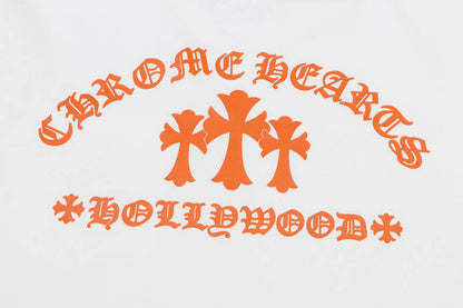 Chrome Hearts Orange Three-Cross Slogan Short Sleeve Tshirt 6129