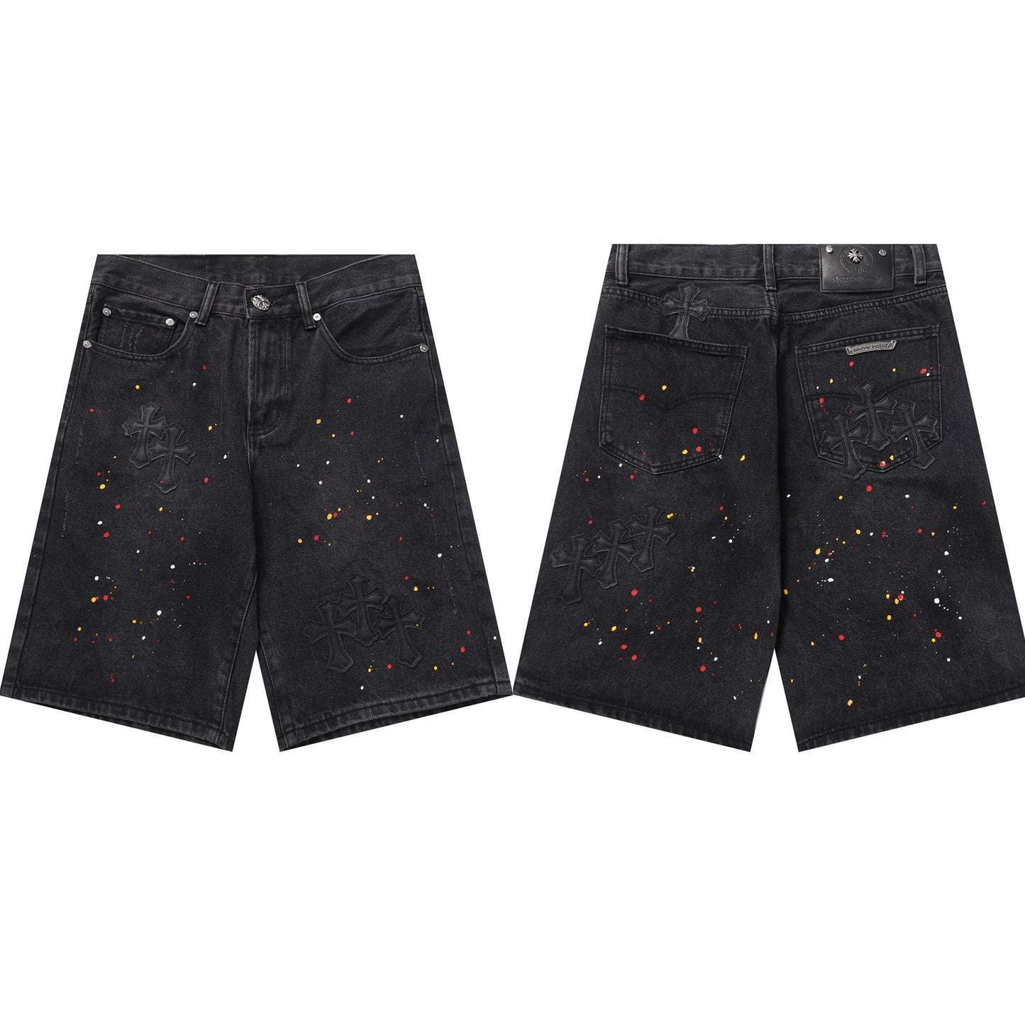 Chrome Hearts Cross Patch Embroidered & Hand-Painted Denim Shorts 9927