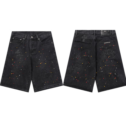 Chrome Hearts Cross Patch Embroidered & Hand-Painted Denim Shorts 9927