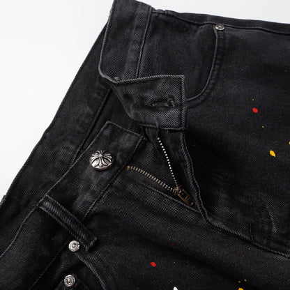 Chrome Hearts Cross Patch Embroidered & Hand-Painted Denim Shorts 9927