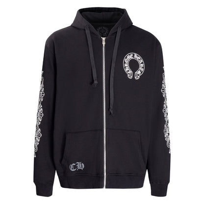 Chrome Hearts Horseshoe Floral Sleeve Zip Up Hoodie 5001