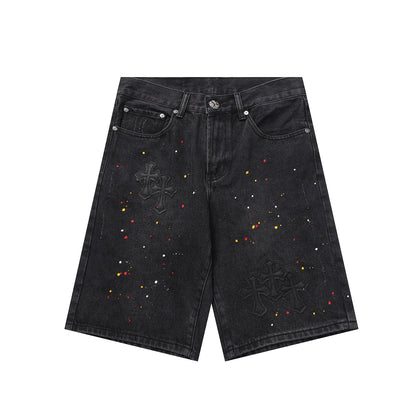Chrome Hearts Cross Patch Embroidered & Hand-Painted Denim Shorts 9927