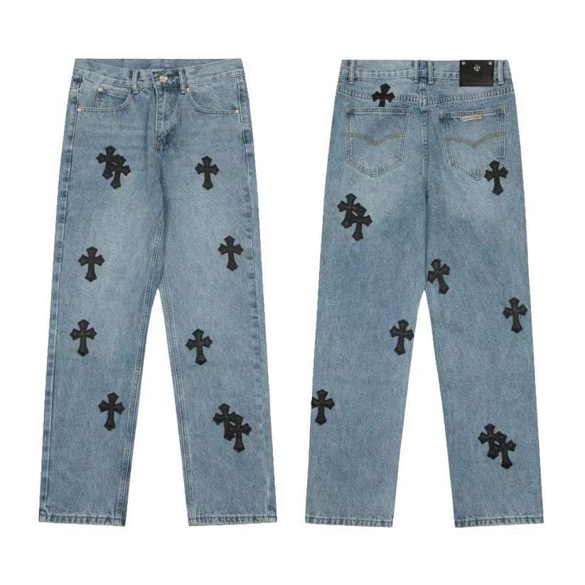 Chrome Hearts Levi's 905 Black Cross Patch Light Blue Jeans