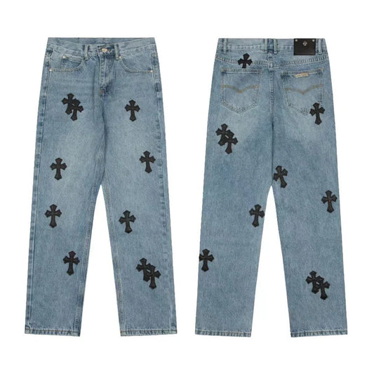 Chrome Hearts Levi's 905 Black Cross Patch Light Blue Jeans