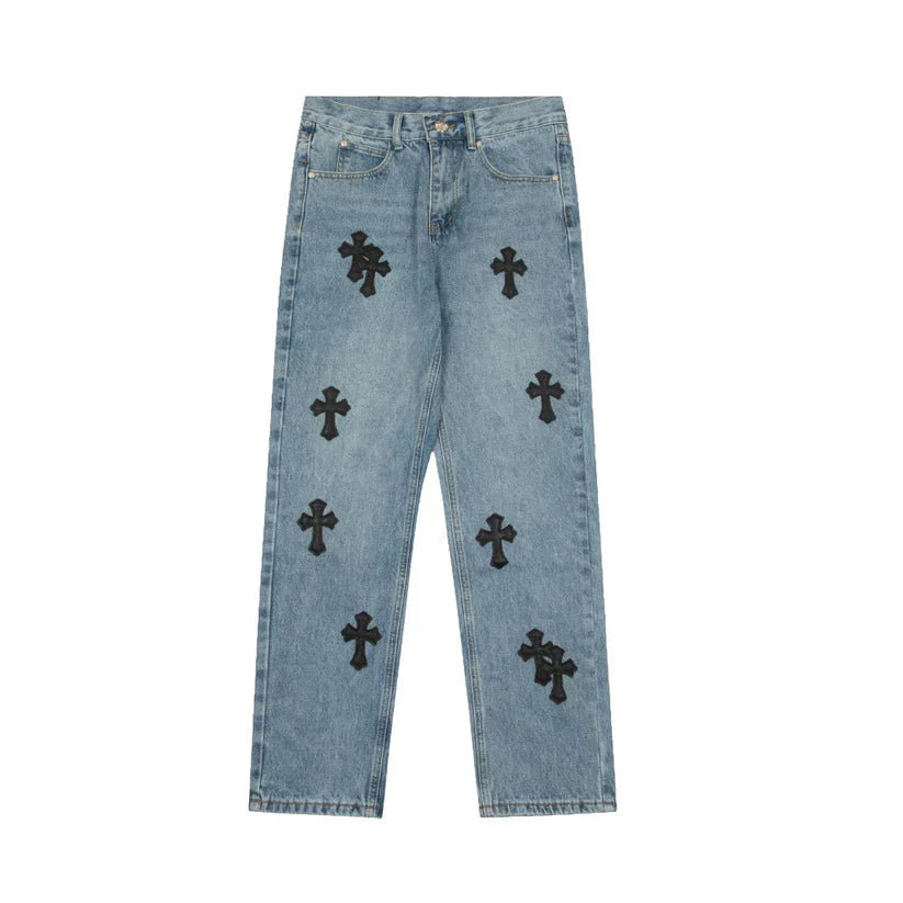 Chrome Hearts Levi's 905 Black Cross Patch Light Blue Jeans